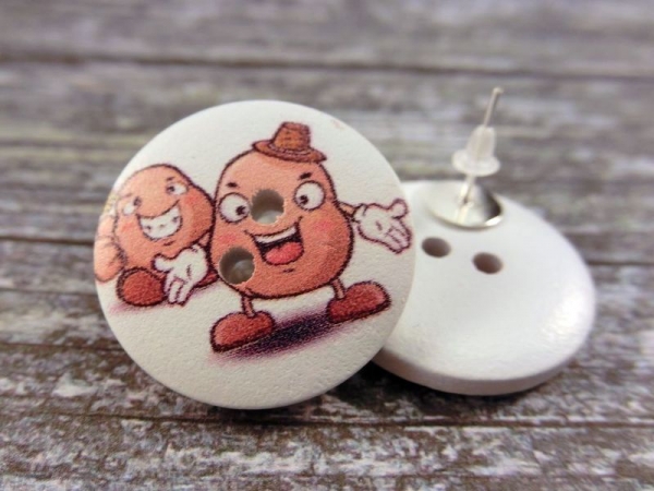 Kartoffeln Männchen Knopf Ohrstecker Holz Potato